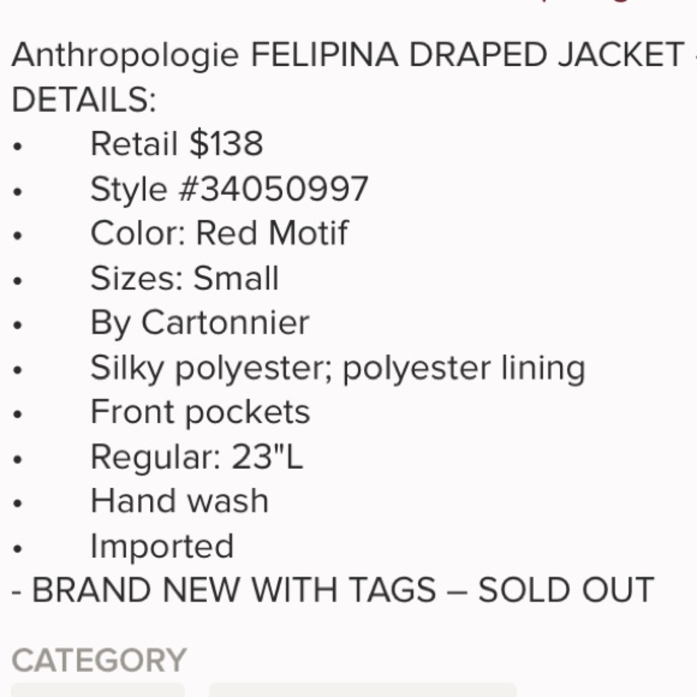 NWT Anthropologie Felipina Draped Jacket, S - Picture 3 of 3